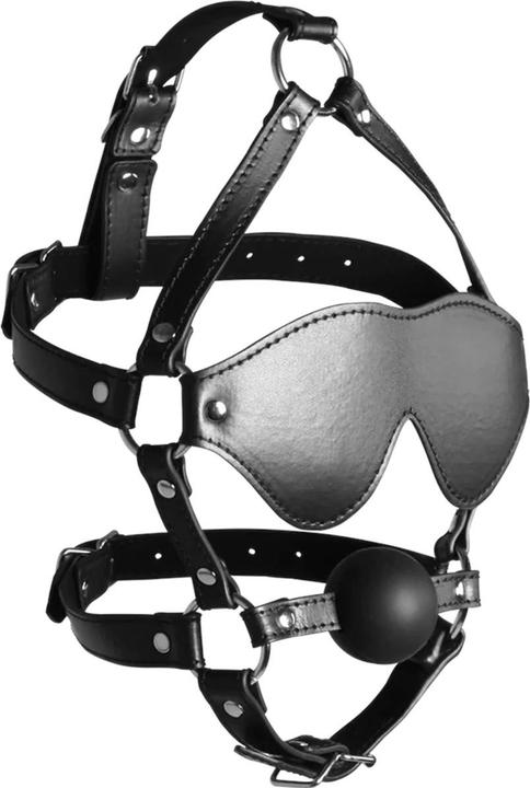 Actual product image Ouch! Blindfolded Head Harness with Solid Ball Gag