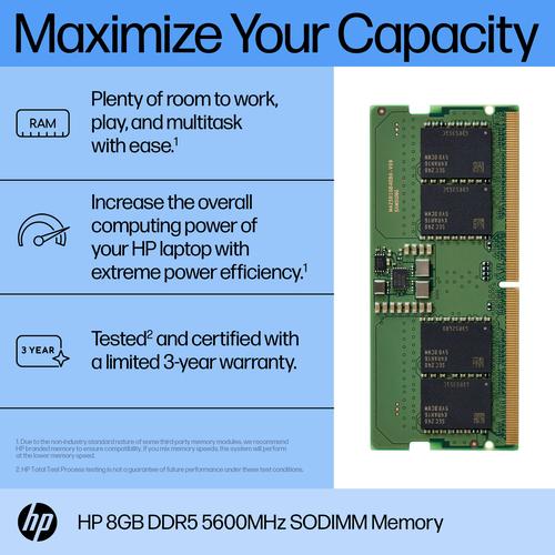 Image du produit HP 8Go DDR5 5600 SODIMM Mem (1 x 8GB, 5600 MHz, SO-DIMM)