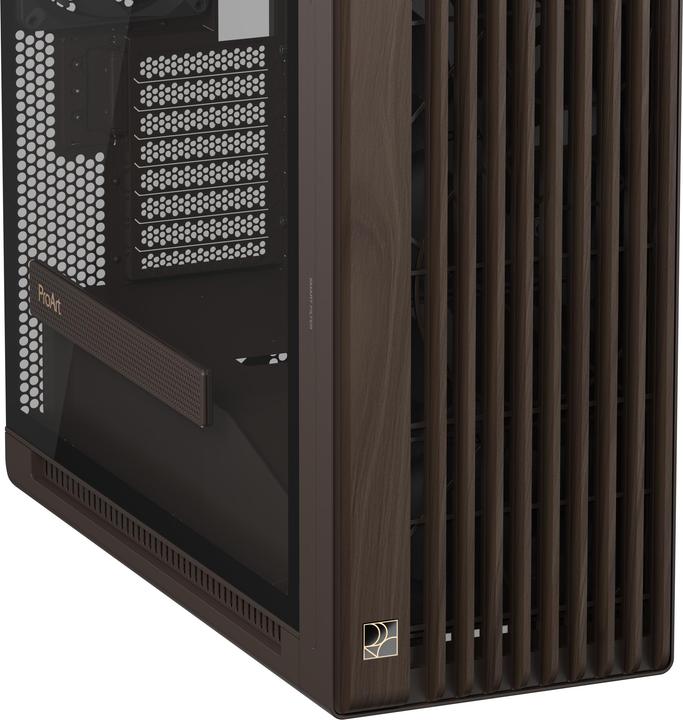 Actual product image ASUS case PROART PA602 WALNUT WOOD RETRO TG, Mid Tower, průhledná bočnice, hnědá (ATX, DTX, mATX, Mini-DTX, Mini-ITX)