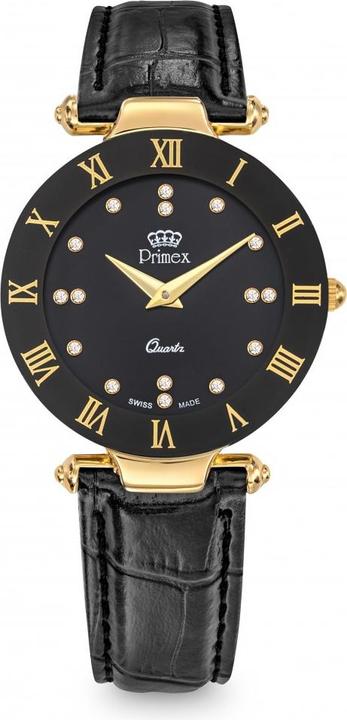 Image du produit Primex Montre Dame Swiss Made Bracelet Cuir Noir Cadran Noir Etanche 30 M Petite (Montre analogique, 33 mm)