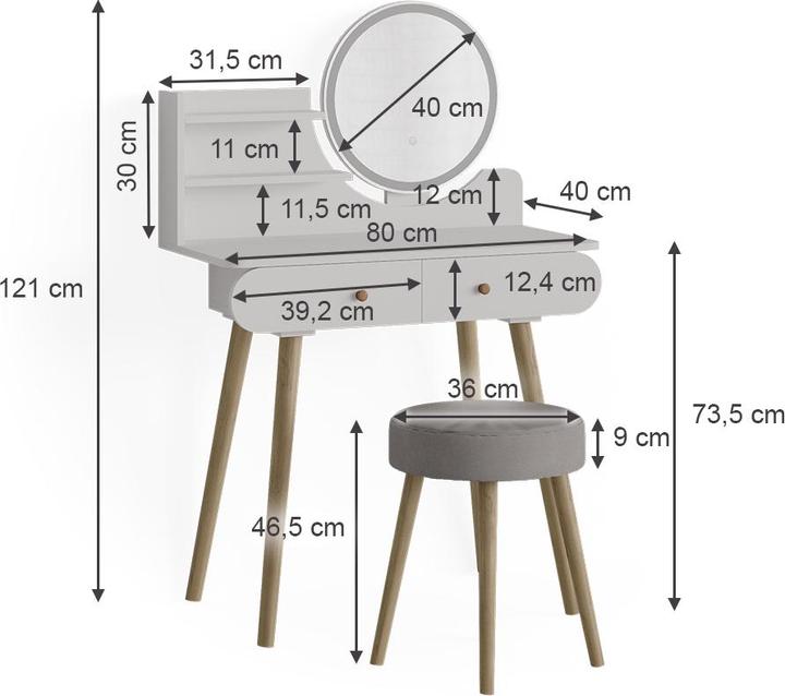 Image du produit Vicco Edda avec éclairage LED et tabouret (80 x 40 x 121 cm)