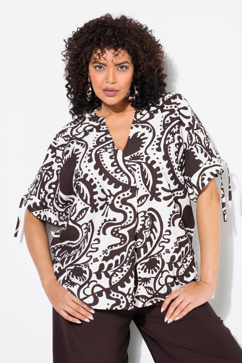 Image du produit Ulla Popken Blouse oversize, motif cachemire, décolleté en V et manches courtes, pli fantaisie (54)