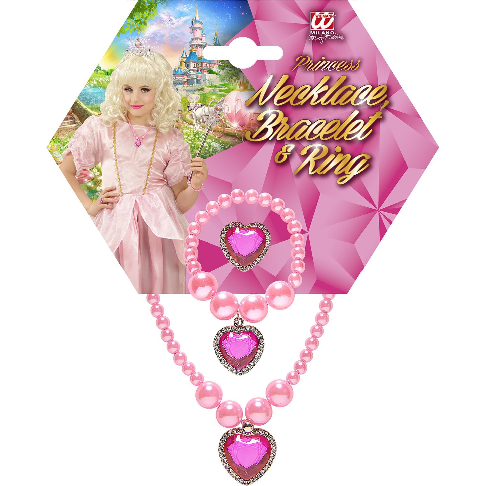 Widmann Set Mit Rosafarbener Perlenkette,Ohrringe Und Ring Mit Perlen Und Herzjuwel