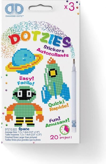 Diamond Dotz DTZ12-022 Diamond Dotzies Sticker Set Weltraum, 3 glitzernde Aufkleber zum Selbstgestal