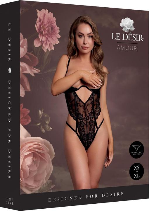 Actual product image Le Désir Lace Underwired Open Cup Bodysuit with Adjustable Sliders - Plus Size - Black