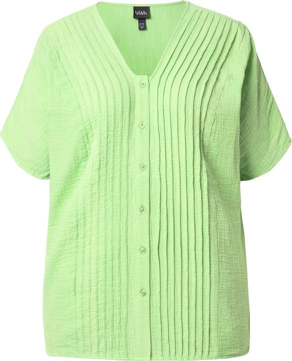 Produktbild Ulla Popken Musselin-Bluse, Oversized, Biesen, V-Ausschnitt, Halbarm (58)