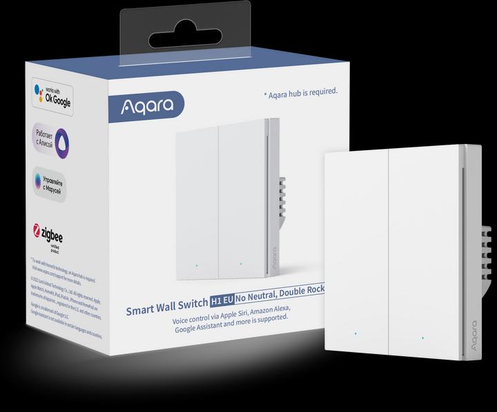 Actual product image Aqara Smart Wall Switch H1 White No Neutral, Double Rocker (Zigbee)