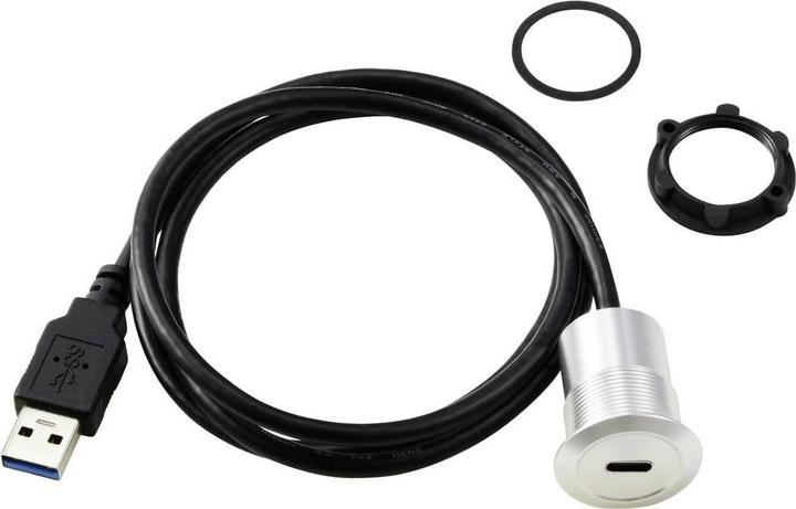 Actual product image Tru Components USB-C® (3.1) Buchse/USB-A (3.0) Stecker 1 m Kabel silber TC-13376308 TRU COMP