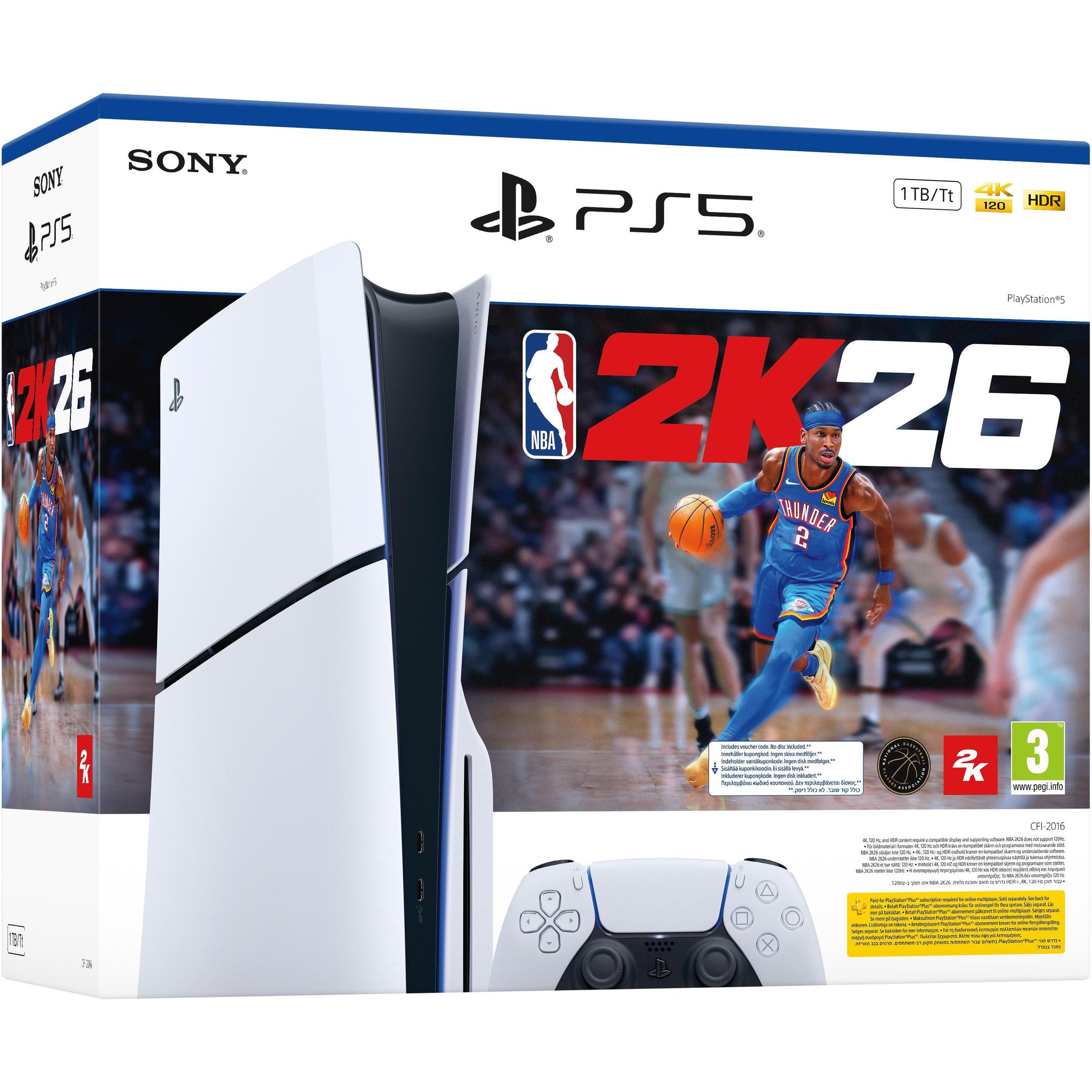 Sony PlayStation 5 Slim + NBA 2K26 Bundle, Spielkonsole, Weiss, Schwarz