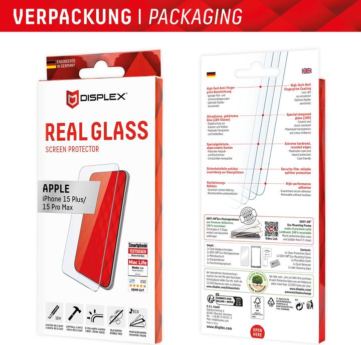 Produktbild Displex Real Glass (1 Stück, Apple iPhone 15 Pro Max, Apple iPhone 15 Plus)