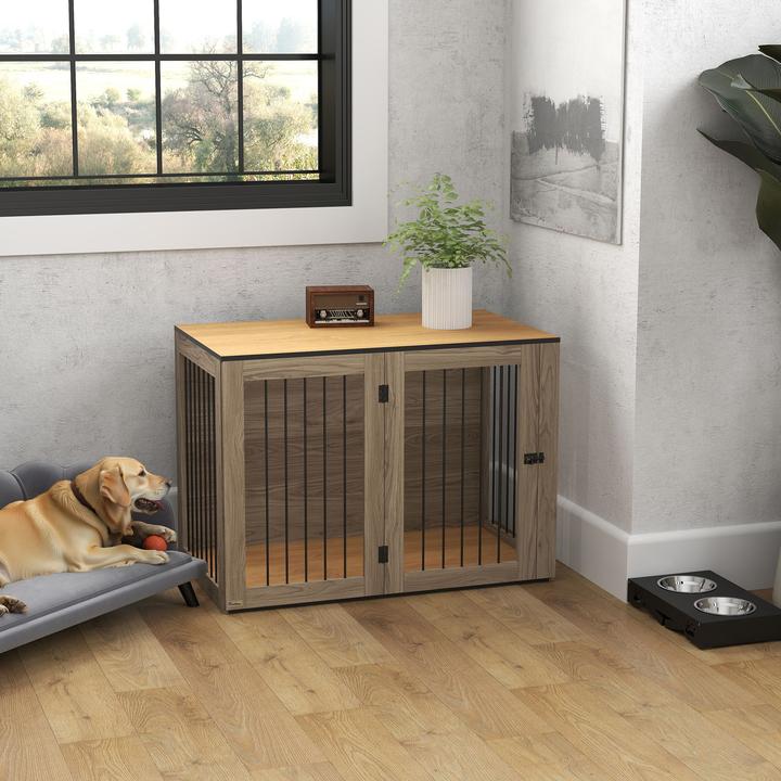 Actual product image PawHut Hundekäfig Stahl, MDF Eiche (Dog house)