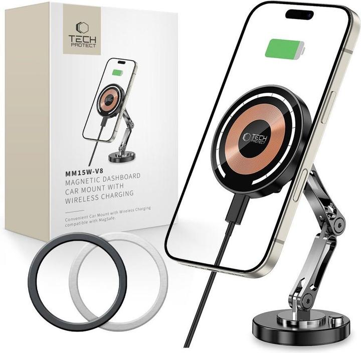 Actual product image Tech-Protect MM15W-V8 Magnetic Car Holder for Dashboard with MagSafe 15W - Black