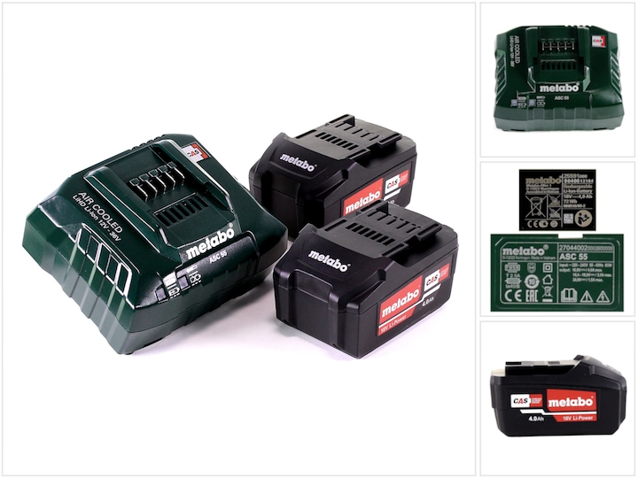 Metabo Basic set 2x Li-Power battery pack 18 V 4.0 Ah CAS Li-Ion battery ( 2x 625591000 ) + charger ASC 5 (18 V)