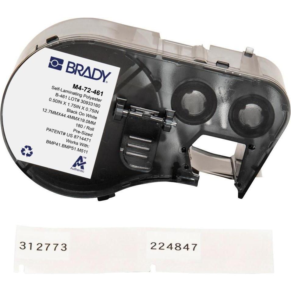 Brady, Etiketten, M4-72-461, Polyester, Schwarz auf weiss/Transparent, 12.70 x 19.05(44.45) mm, selbstlaminiere