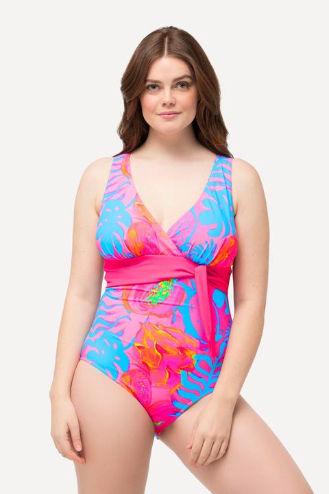 Actual product image Ulla Popken Neon Leaf Print One Piece Swimsuit (54)