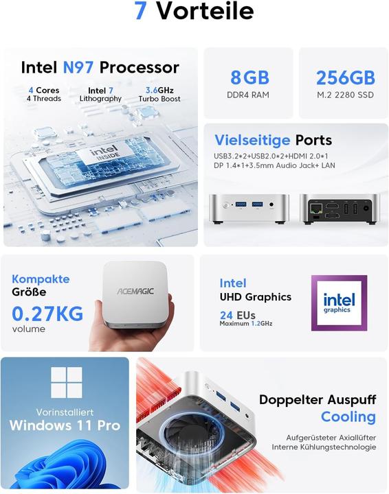 Actual product image AceMagic Mini PC mit Intel Alder Lake N97 und W11 Pro (Intel N97, 8.19 GB)