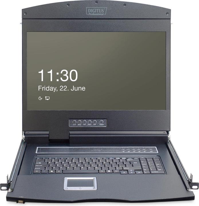 Produktbild Digitus Modulare Konsole mit 483cm 19Zoll TFT 8 Port Cat.5 KVM & Touchpad deutsche Tastatur RAL 9...