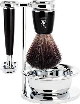 Actual product image Mühle Rytmo shaving set, black fibre, with safety razor, black precious resin