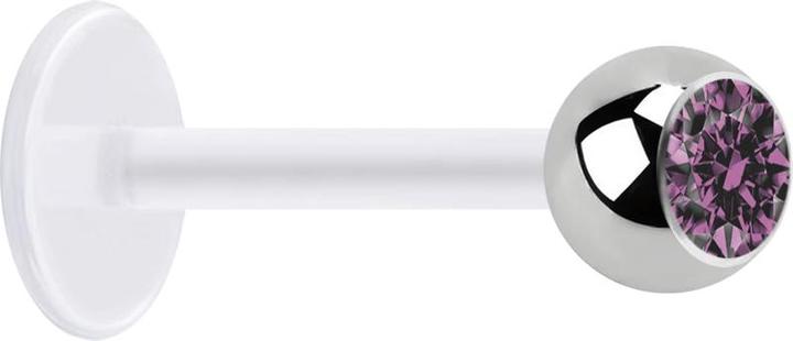 Produktbild Star Piercing Micro Labret transparent mit Kugel silber und Kristall hellviolett (Kunststoff, ohne Messing, Chirurgenstahl 316L)