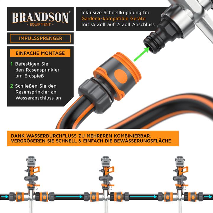 Image du produit Brandson Arroseur circulaire, arroseur à intervalles, arroseur à impulsions 360°, arroseur de gazon, jusqu'à (Arroseurs à impulsion, circulaires et sectoriels)