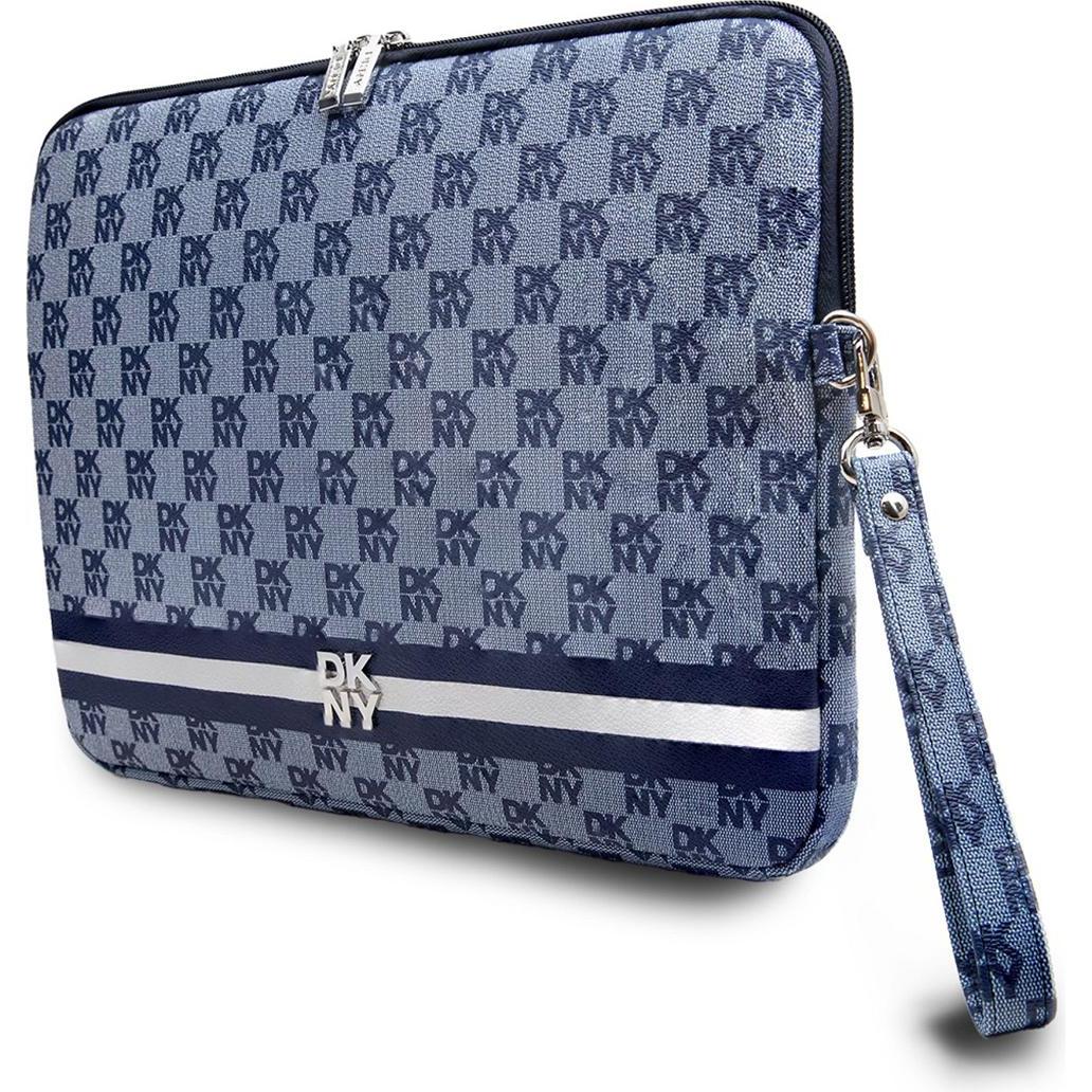 Thumbnail - DKNY PU Leather Checkered Pattern and Stripe Laptop Sleeve 13/14" Blue (14"), Notebooktasche, Blau