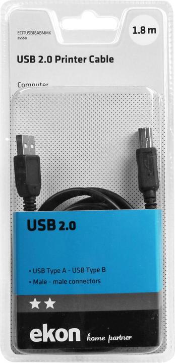 Produktbild Ekon Type A and Type B USB cable (1.80 m, USB 2.0)