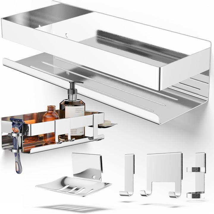 Produktbild 5-in-1 Duschablage Set ohne Bohren (30 x 8 x 10 cm)