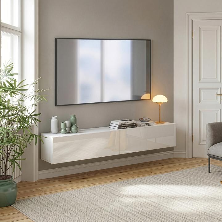 Produktbild En.Casa Hängeboard Evaton 180x32x30 cm Weiss, hochglanz (180 x 31.50 x 30 cm)