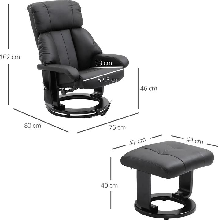Produktbild Swisshandel24 Massagesessel Liegefunktion mit Hocker samtartiges Polyester Schwarz 76x80x102cm