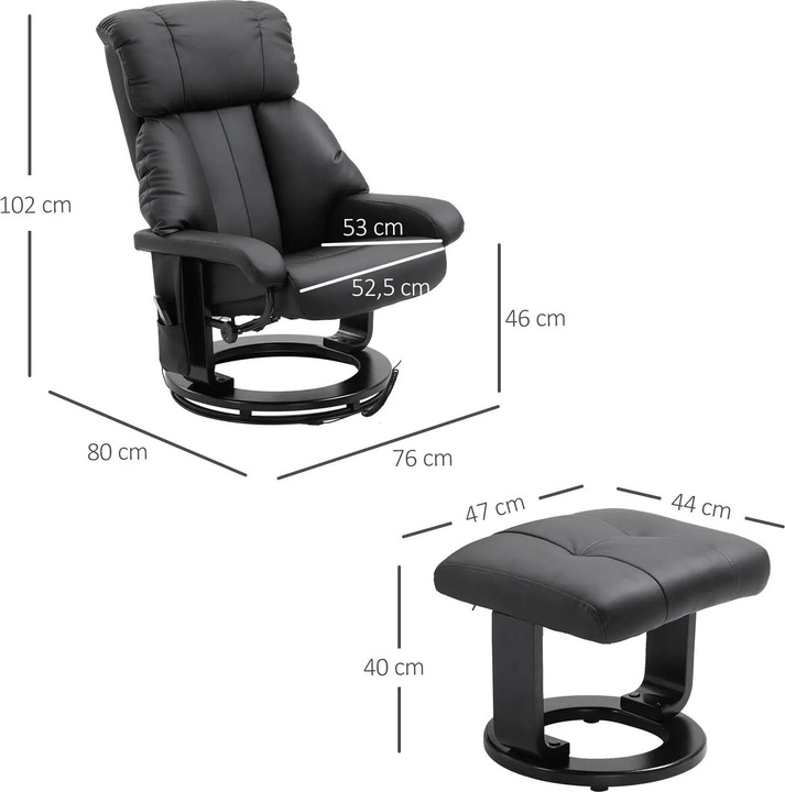 Actual product image Swisshandel24 Massage chair reclining function with stool velvety polyester black 76x80x102cm