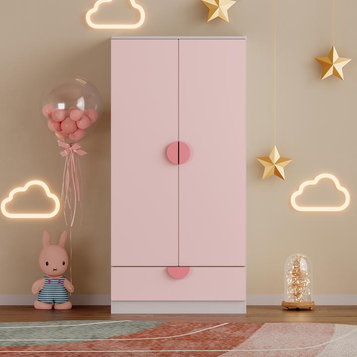 Actual product image En.Casa Kinderkleiderschrank Sandnes mit Schublade 123x60x40 cm Rosa (60 cm)