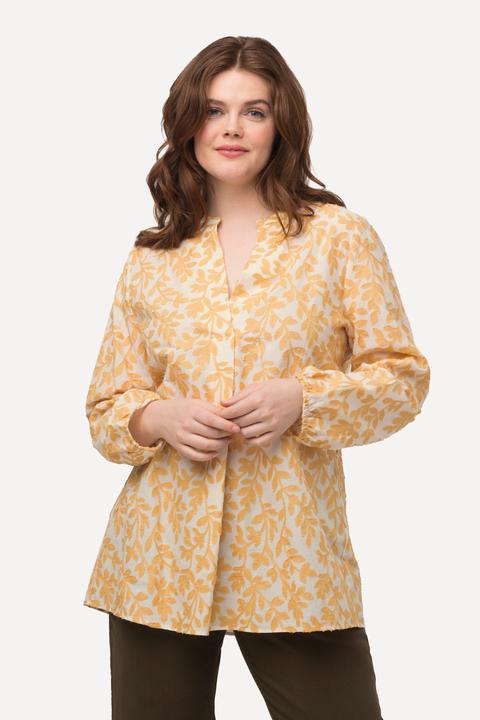 Actual product image Ulla Popken Eco Cotton Floral Embroiderd Long Sleeve Tunic Shirt (50, 52)