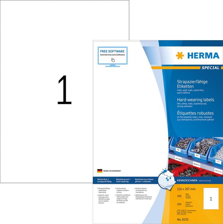 HERMA Etiketten SPECIAL 210x297mm 8335 weiss,ex.perm. 100 St./100 Bl.
