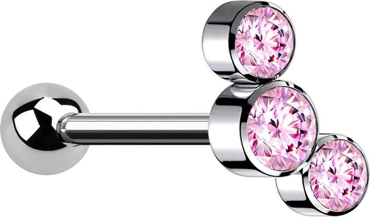 Actual product image Star Piercing Micro Barbell Innengewinde silber mit Kugel und drei Kristalle pink (without brass, Titanium)