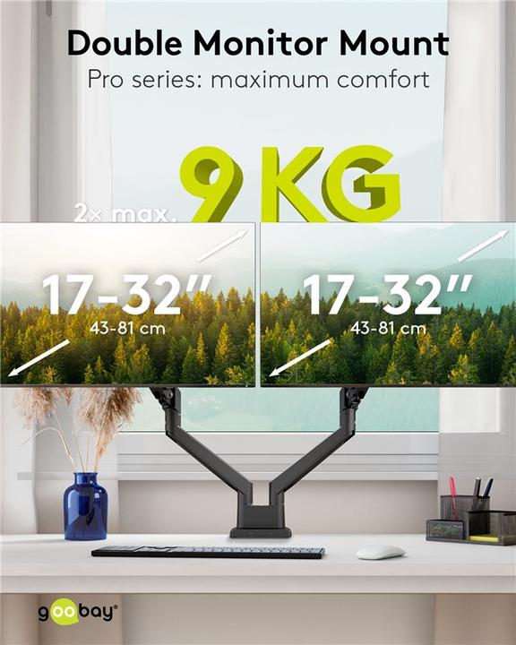 Productafbeelding Goobay Dubbele monitorbeugel met gasdrukveer, zwart (Tabel, 31.89")