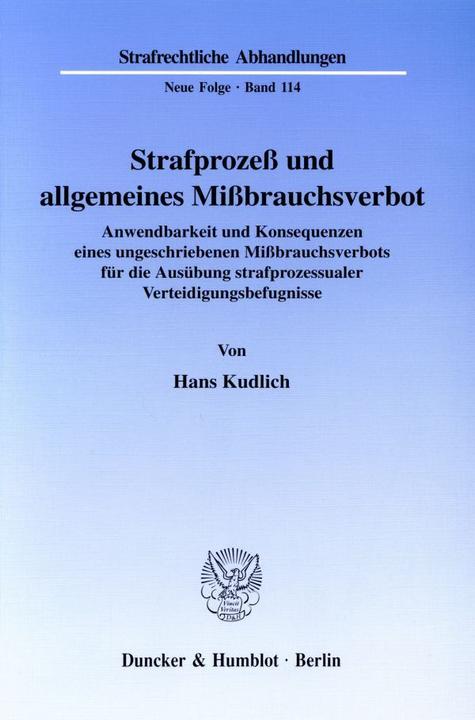 Produktbild Strafprozess und allgemeines Missbrauchsverbot (Hans Kudlich, 1998)