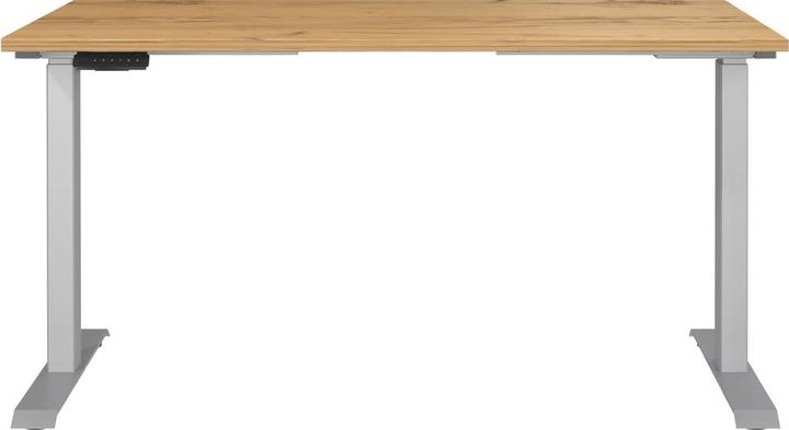 Produktbild Germania JET höhenverstellbarer Schreibtisch navarra-eiche rechteckig, T-Fuss-Gestell silber 140,0 x (140 x 72 cm)