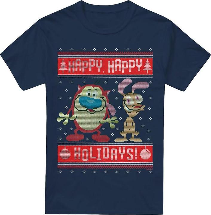 Immagine prodotto Ren & Stimpy Happy, Happy Holidays Maglietta Maglione di Natale Uomo (L)