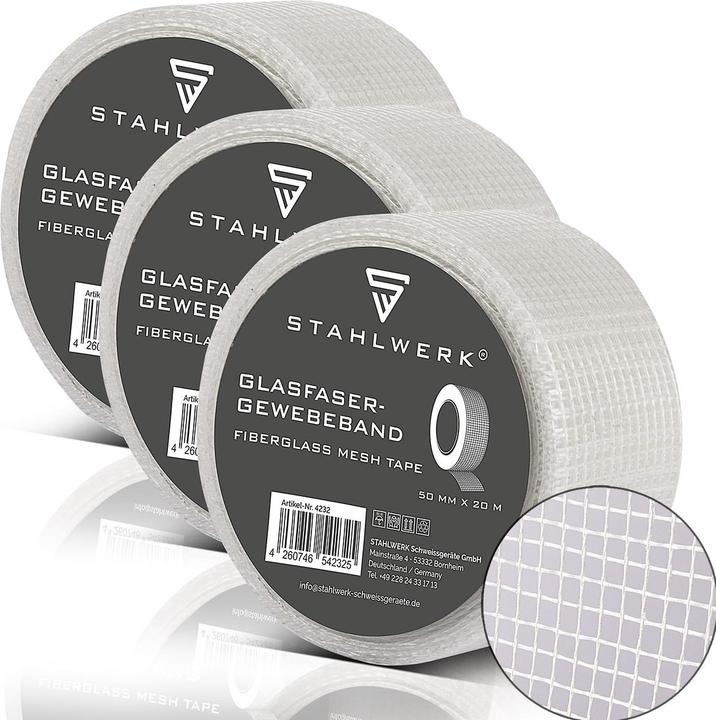 Produktbild Stahlwerk Glasfaser-Gewebeband 3er Set 20 m x 50 mm, selbstklebend (50 mm)