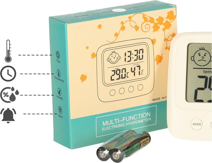 Produktbild Ikonka Hygrometer Uhr Raumthermometer Luftfeuchtigkeitsmesser LCD