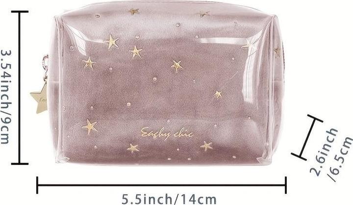 Immagine prodotto Only-Bags.Store Borsa cosmetica in velluto, impermeabile con motivo a stella, astuccio per il trucco in gelatina