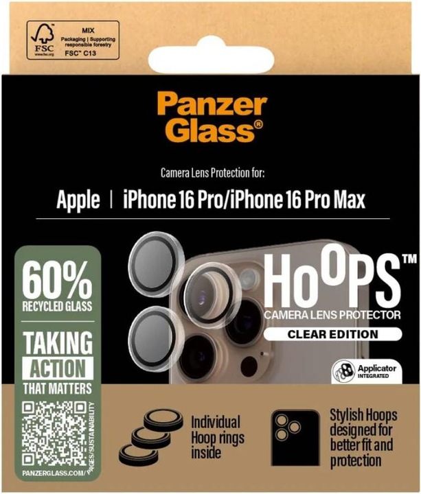 Image du produit PanzerGlass Hoops Protecteur de lentille transparent pour iPhone '24 6.3" Pro/ 6.9" Pro (1 pièce(s), Apple iPhone 16 Pro)