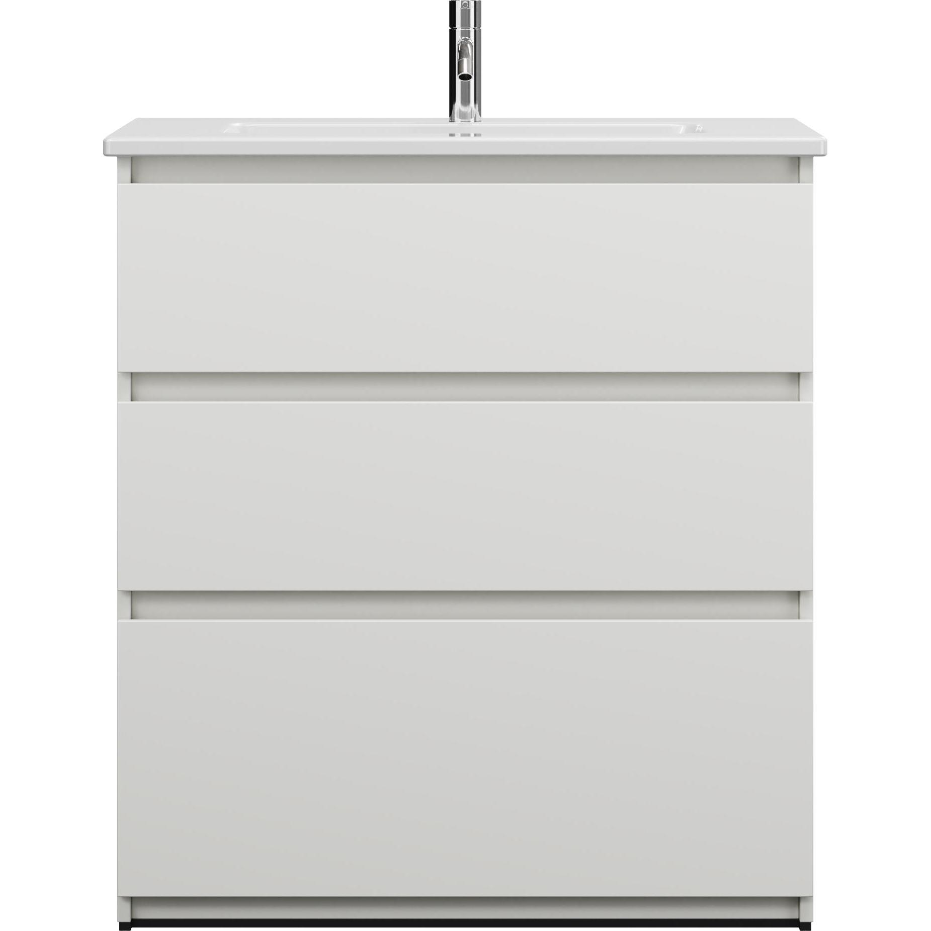 burgbad, Badmöbelset, Lin20 tiefes Keramik-Waschtisch inklusive Waschtischunterschrank 3 Auszüge, 830x415x912mm