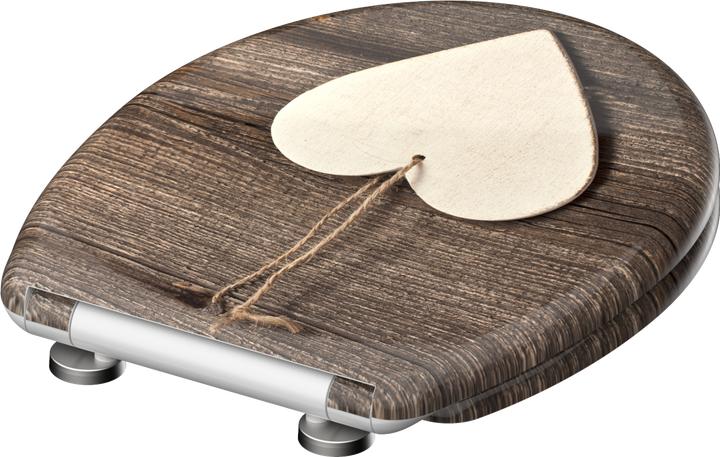 Actual product image Schütte Duroplast toilet seat WOOD HEART soft-close mechanism Quick Release 82377 Heart
