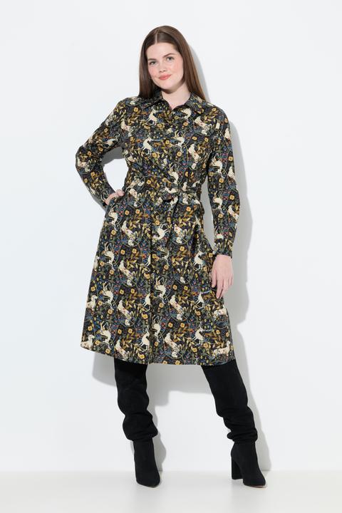 Actual product image Ulla Popken Owl Print Long Sleeve Button-Down Dress (54)