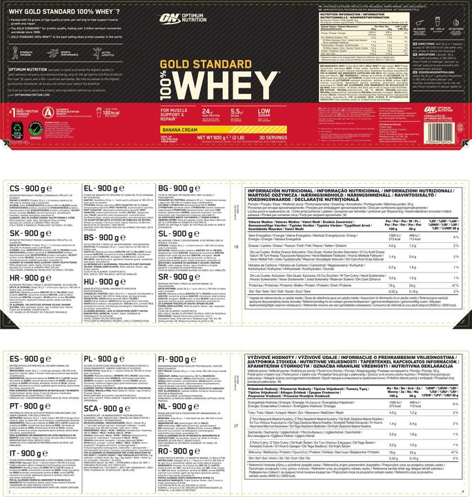 Valeurs nutritives et ingrédients Optimum Nutrition 100% Whey Gold Standard (Banane, 1 x, 2273 g)