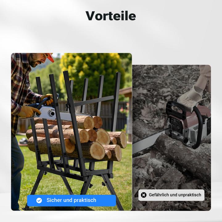 Actual product image Wiltec Foldable Saw Horse with Locking Clamp for Various Log Sizes Max. Capacity 400kg (53 cm, 79 cm)