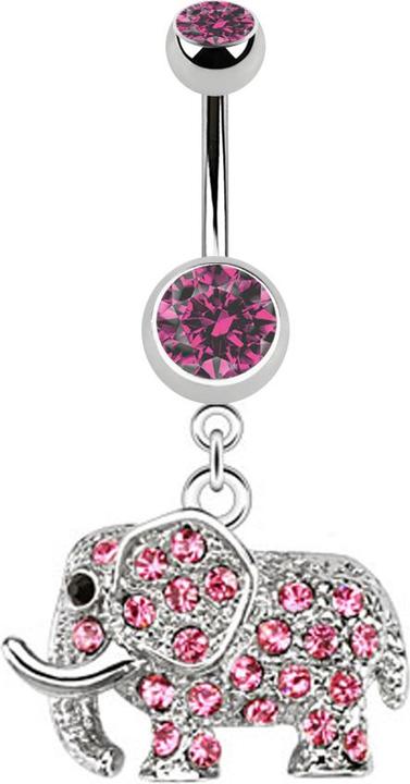 Image du produit Star Piercing Banane argent avec pendentif éléphant rose (sans laiton, Acier chirurgical 316L)