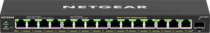 Produktbild Netgear 16-Port High-Power PoE+ Gigabit Ethernet Plus Switch (231W) with 1 SFP port (GS316EPP) (16 Ports)
