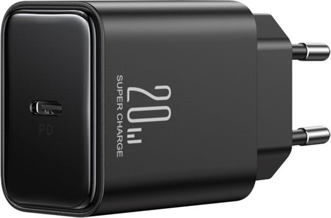 Actual product image Joyroom JR-TCF06 Flash Series PD 20W Single-Port Charger-Black (EU)+C to L Cable 1m-Black (20 W, 1 portion)